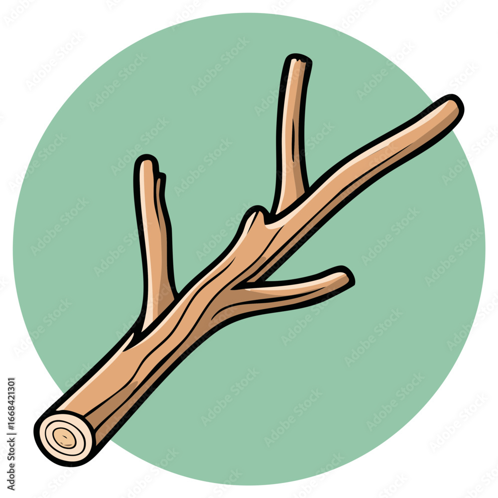 Fototapeta premium Cartoon illustration of a wooden branch with a green background