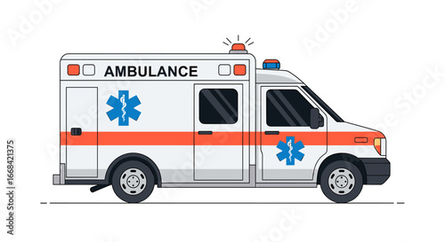 A clean, side-profile illustration of a classic ambulance, ready for emergency response.