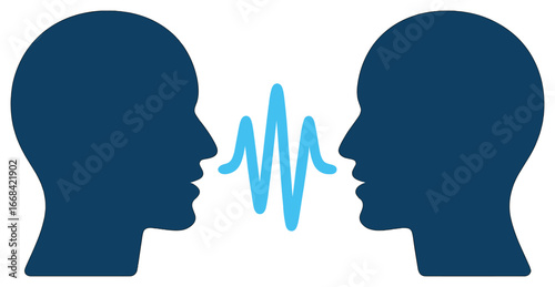 Communication vector: silhouette heads with sound waves for connection and interaction