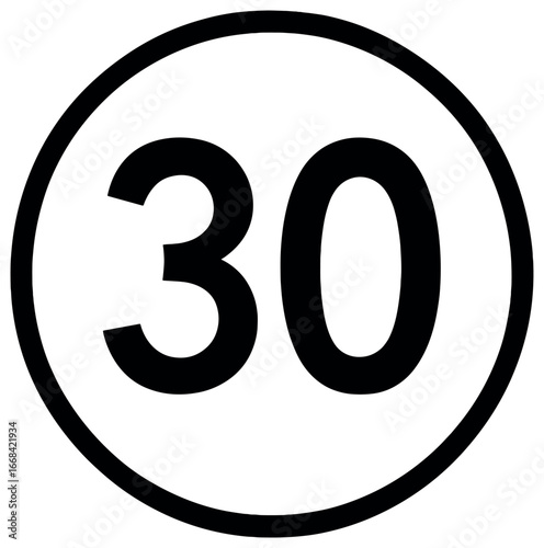 30 km/h speed limit vector sign, traffic safety warning, simple design, road signage