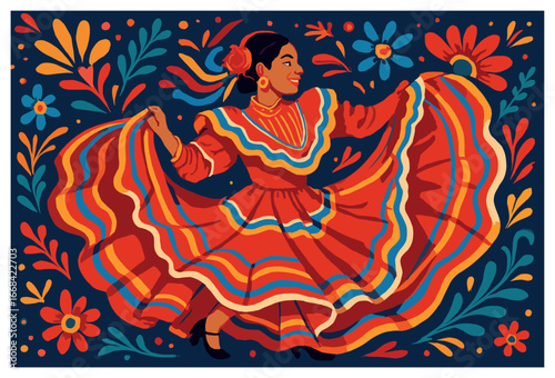 Vibrant mexican dance vector: colorful traditional folklore art celebrating mexican culture