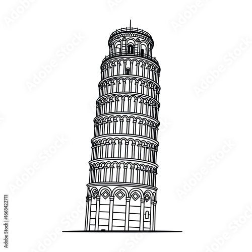 Hand drawn sketch of the leaning tower of pisa in italy