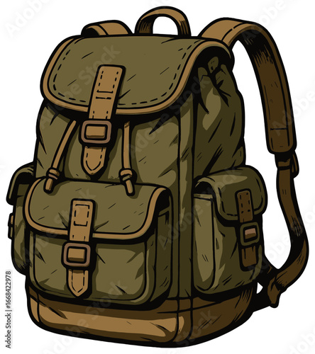 Rugged outdoor backpack design vector for adventurous hiking and camping gear enthusiasts