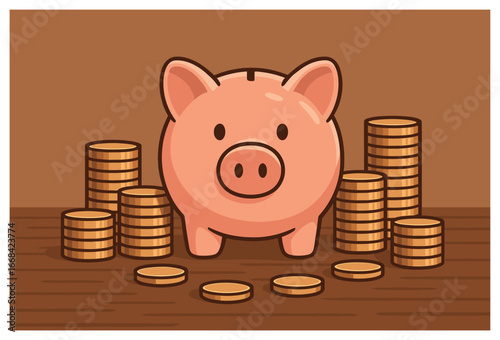 Piggy bank savings vector - financial planning, money management, budgeting concept