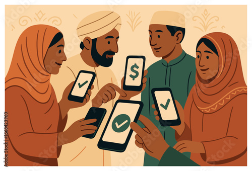Digital connection vector for islamic traditions: embracing modern technology and culture