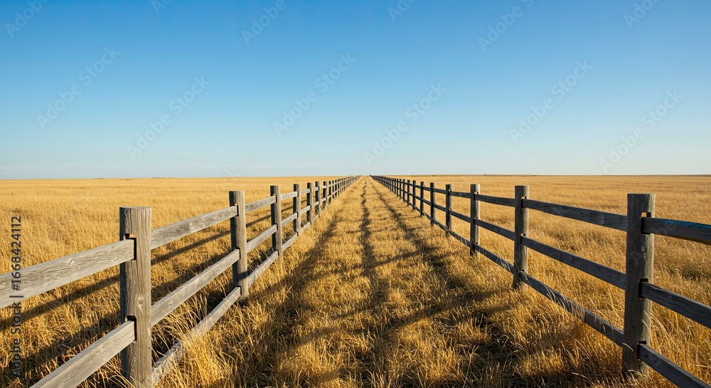Fototapeta premium Tranquil Prairie Horizon Defined by a Rustic Wooden Fence