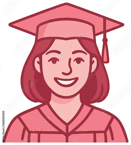 Graduation celebration vector | pink cap, smiling graduate, academic achievement art