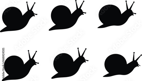 Snail silhouette vector illustration collection, simple animal graphic icons, crawling snail artwork design, isolated wildlife shapes, creative nature inspired snail art set