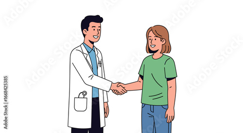 Doctor and patient shaking hands, signifying trust and successful consultation.