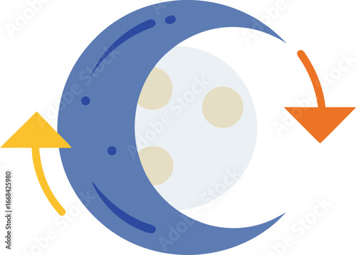 Vector illustration of a moon with backward clock arrows symbolizing time passage or cycles