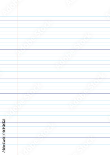 Feuille Seyès lignée avec marge rouge et interlignes de 7 mm, apprentissage de l’écriture manuscrite, support pédagogique, feuille de cahier pour les exercices d'écriture.