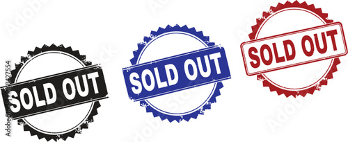 Three distinct 'Sold Out' stamps in black, blue, and red