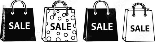 Four shopping bags displaying the word SALE, promoting retail discounts and bargains.