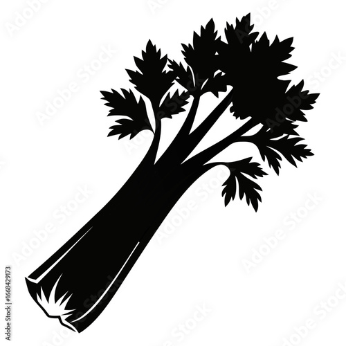 Simple silhouette of a celery stalk in solid black