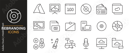 Modern branding and rebranding icon set for logo design and promotional projects.