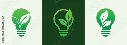 Eco Bulb Logo Set Green Energy and Sustainable Light Icons	
