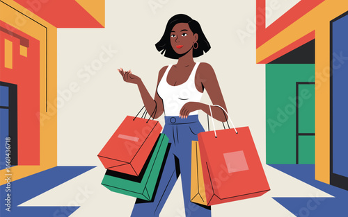 Stylish Woman Enjoying Shopping Spree