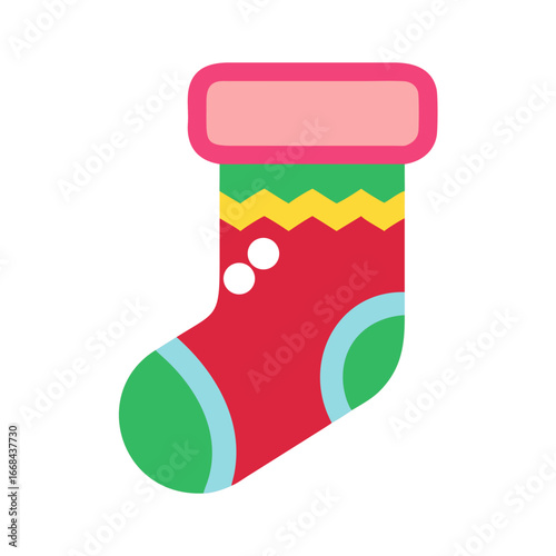 Colorful Christmas stocking with festive decorations and patterns  