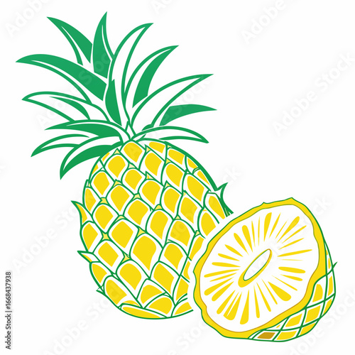 Illustration of a pineapple and a half