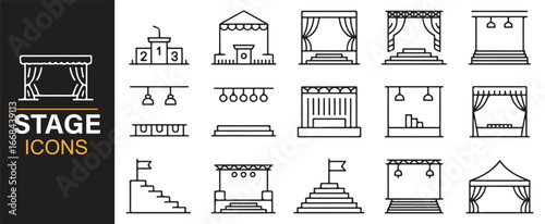Stage icons for events, music, performance halls, and entertainment design projects.