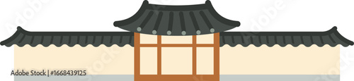 Traditional Korean Hanok Gate and Wall Vector Illustration for Chuseok and Cultural Design