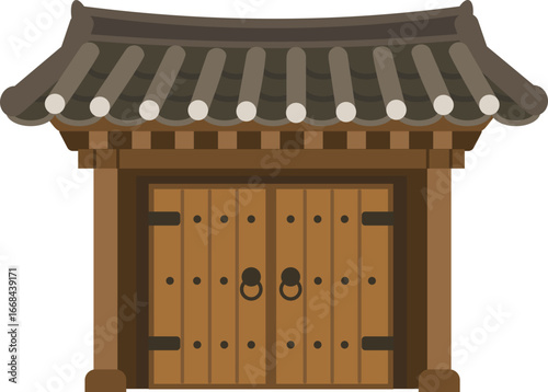 Traditional Korean Hanok Wooden Gate Vector Illustration for Chuseok and Heritage Design