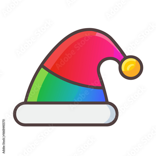 Colorful party hat with bell in bright rainbow design  