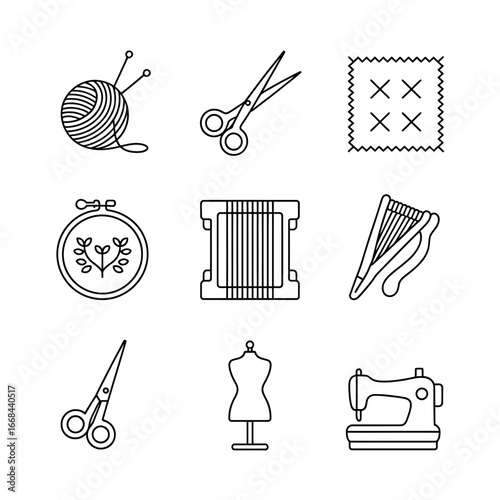 Sewing and Needlework Icons Set Collection of Knitting Embroidery Dressmaking and Tailoring Related Symbols Creative Crafting and Hobby Elements
