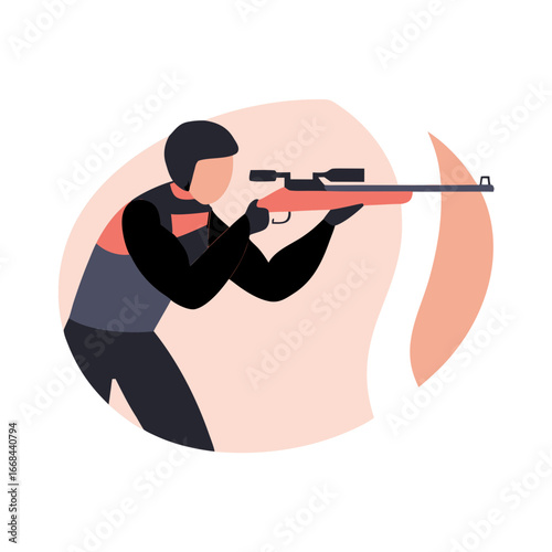 Biathlete shooting while standing with rifle in a minimalistic style  