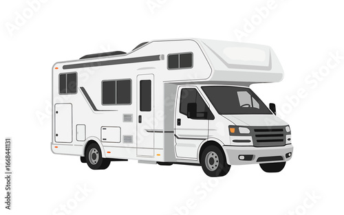 Modern White RV Camper Van Illustration for Road Trips and Travel Adventures Perfect for Transportation and Recreation Concepts