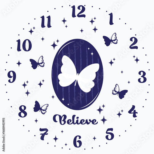 Clock template vector with numbers and believe typography