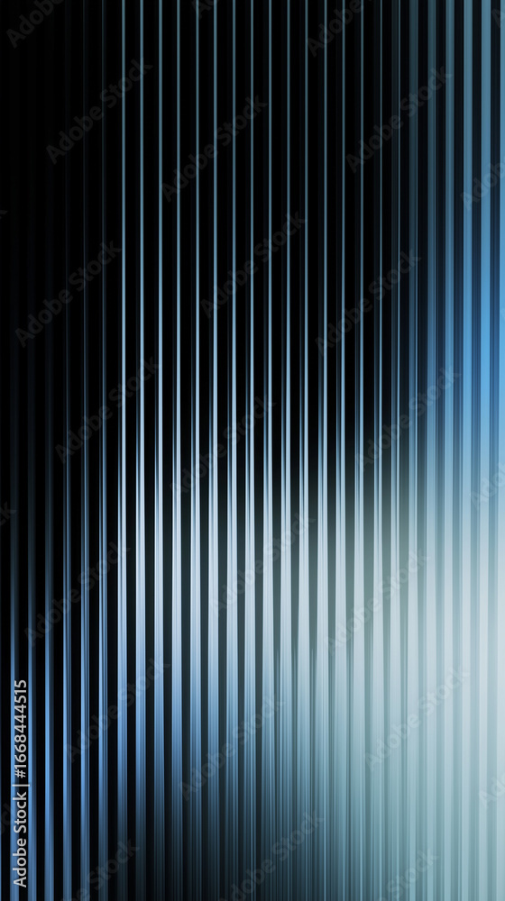 Obraz premium Abstract Geometric Background with Vertical Ribbed Glass Effect and Soft Blue Gradient Glow. Elegant Modern Design For Branding. Vertical