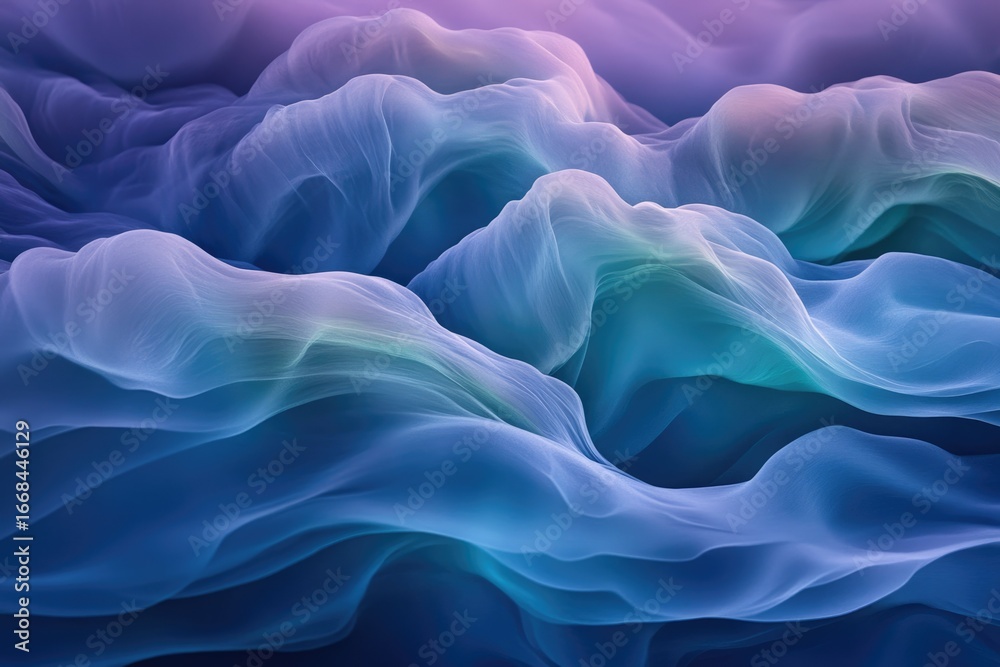 Obraz premium Abstract art depicting flowing, translucent fabric in shades of blue, teal, and purple.