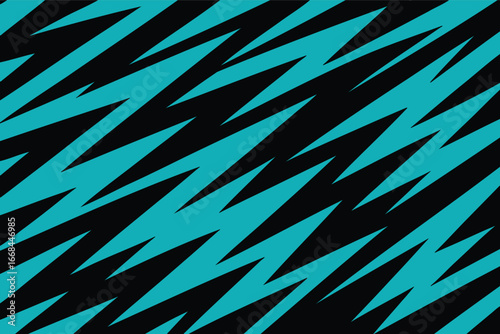 Vibrant Teal Lightning Bolt Seamless Pattern,Seamless Electric Zigzag Design in Aqua and Black,Bold Abstract Lightning Streak Vector Background