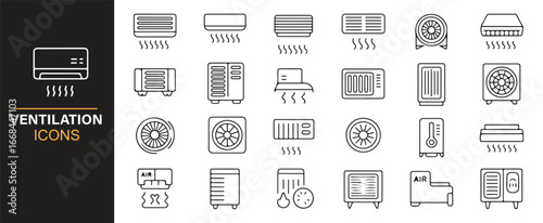 Air conditioning and ventilation icon set for climate control and indoor comfort design.