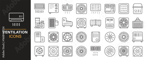 Modern vector ventilation icons for HVAC, indoor air circulation, and climate control design.