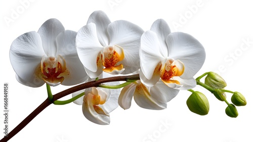 Elegant White Orchid Flower Arrangement with Soft Petals and Buds on a Delicate Stem