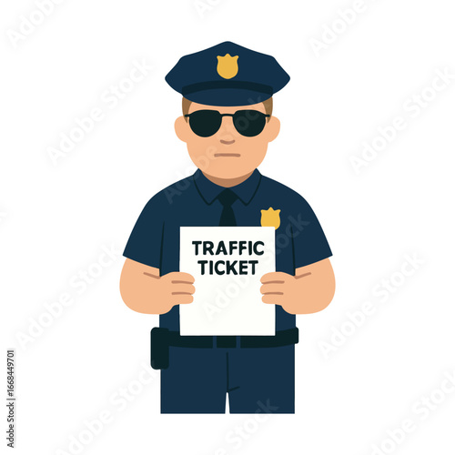 Traffic Police Officer Holding Ticket Vector Illustration