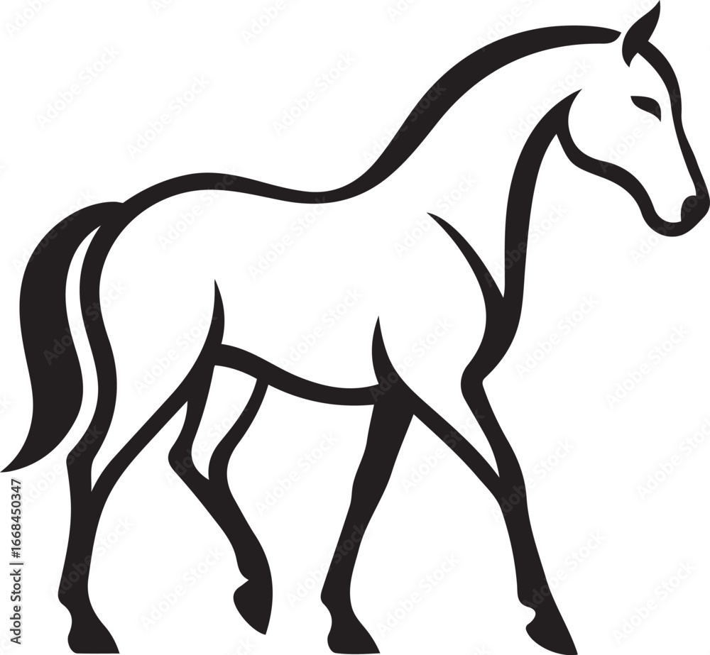Obraz premium Stylized black horse silhouette walking, Elegant horse vector illustration design