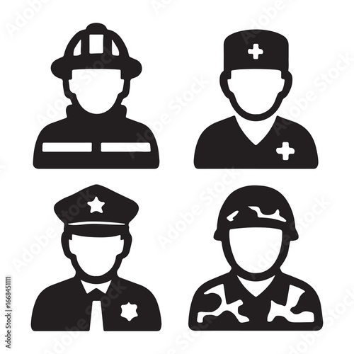 Emergency Service Professions Icon Set Vector