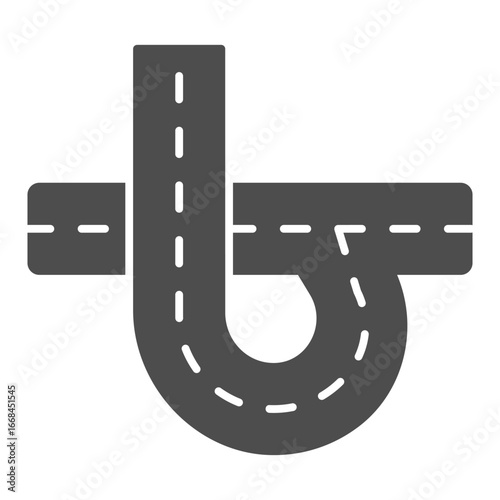 Highway road junction with one turn solid icon, learners permit concept. Vector graphics. Way intersection, driving sign on white background, glyph style icon for mobile or web design.
