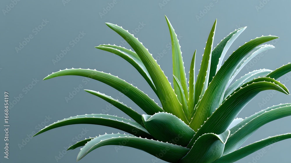 Fototapeta premium Close Up of Aloe Vera Plant with Lush Green Leaves on Minimalist Background