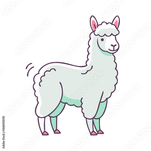 Stylized Vector Illustration of a Cute Llama with Soft Pastel Colors