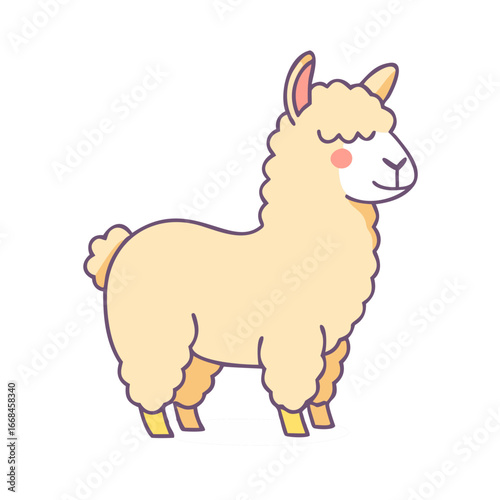 Cute cartoon style llama or alpaca illustration with soft colors and outlines