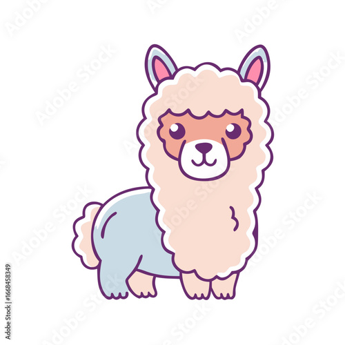 Adorable Cartoon Llama with Fluffy Wool and Cute Features Stands Tall