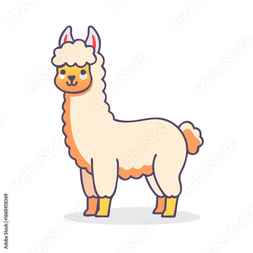 A cartoon llama stands calmly and patiently on a white background