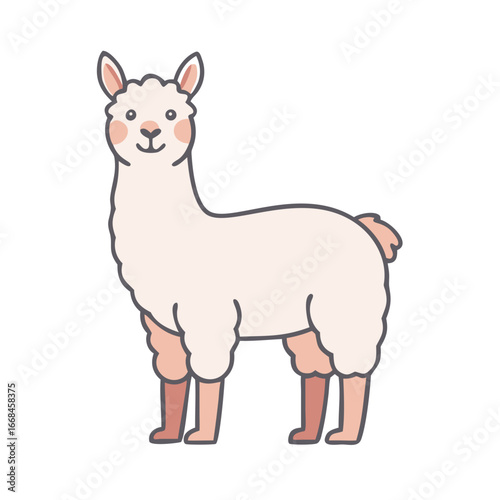 Cute and stylized illustration of a llama standing against a white background