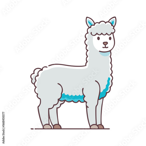 Cute illustration of an adorable cartoon llama with fluffy fleece design