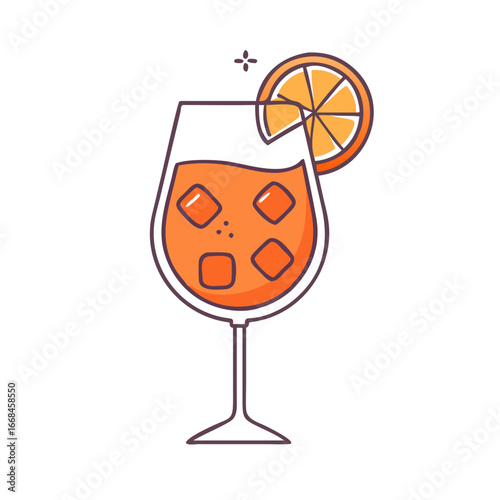 A refreshing Spritz Cocktail with Ice Cubes and Orange Slice Illustration