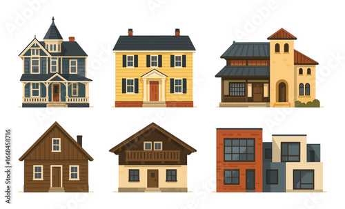 Charming collection of vintage and modern houses in flat design